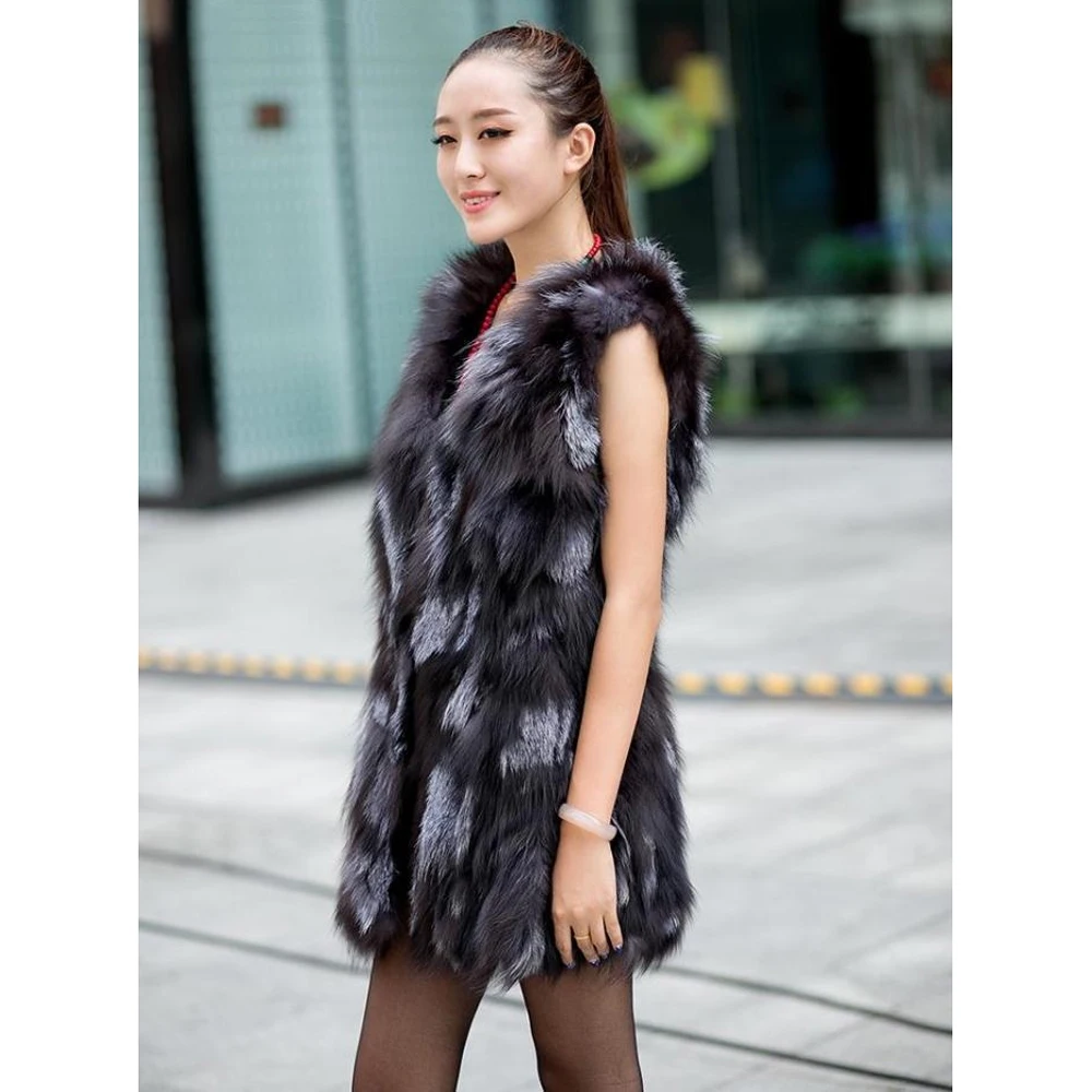 2020 Hot Autumn Winter Women Real Sliver Fox Fur Vest Long Style Warm Genuine Gilet Waistcoat | Женская одежда
