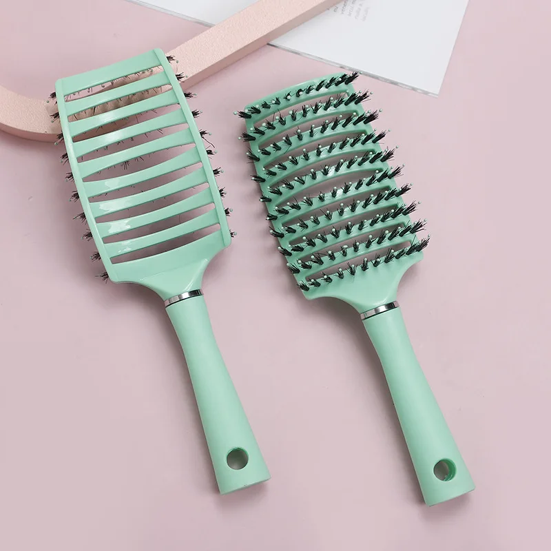 

Solid Color Boar Bristles Nine Rows Massage Comb Large Curved Curly Hair Straight Hair Styling Comb Hair Oil Head Curved Comb