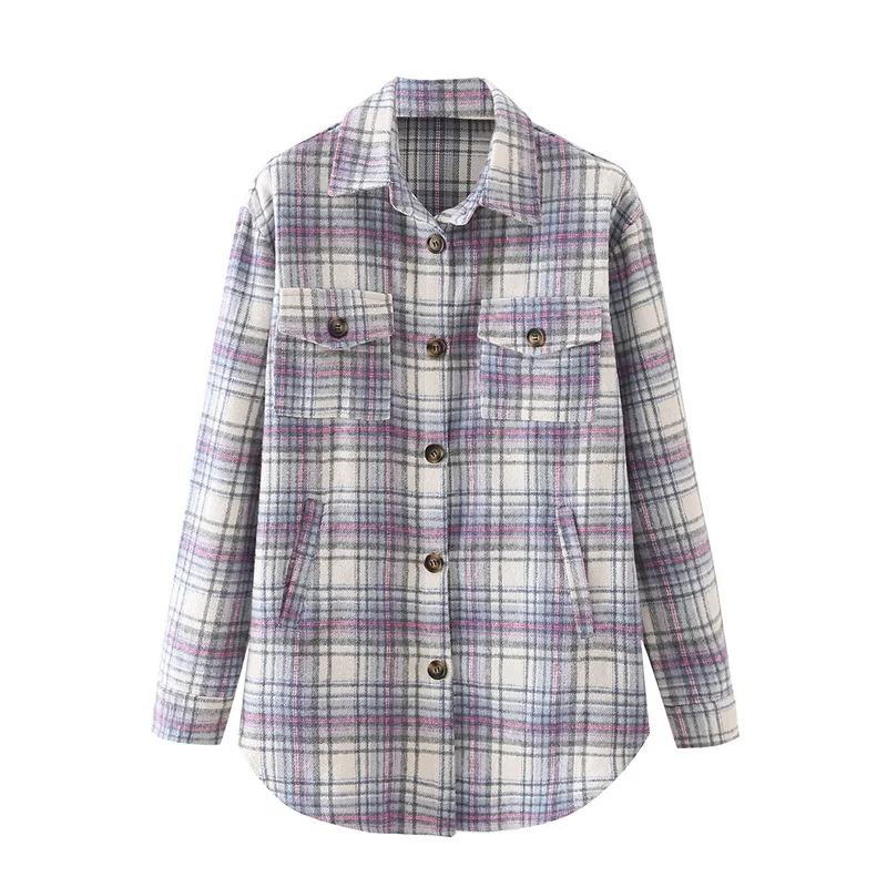 

MESTTRAF женский 2021 модный Карманный Топ в клетку Ретро с длинным рукавом отворот Повседневная рубашка на пуговицах стиль пальто уличная одежд...