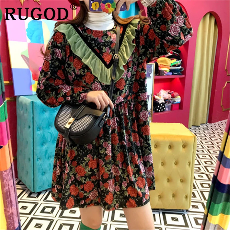 RUGOD 2020 шикарное милое женское платье с принтом винтажное весеннее оборками