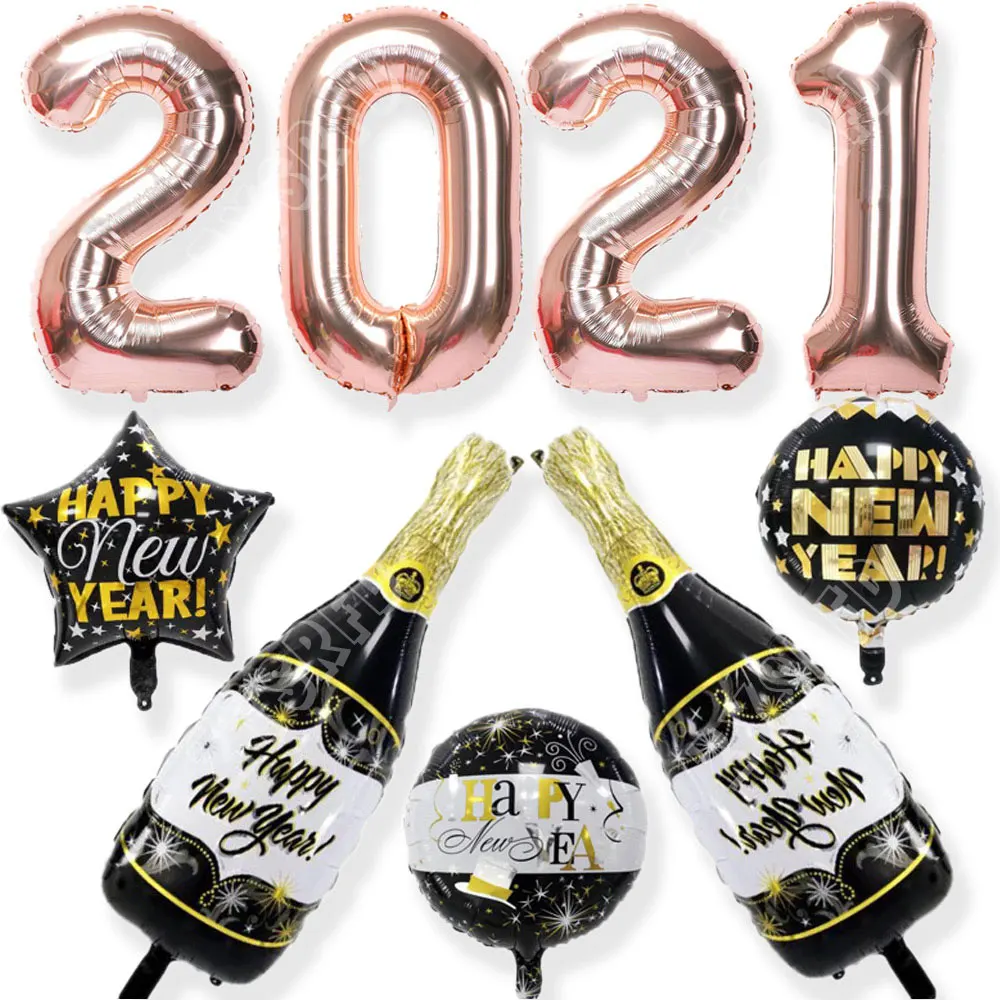 

2021 Happy New Year Balloon Party Decoration Champagne Wine Bottle Balloons New Year Balloons Christmas Decoration Supplies