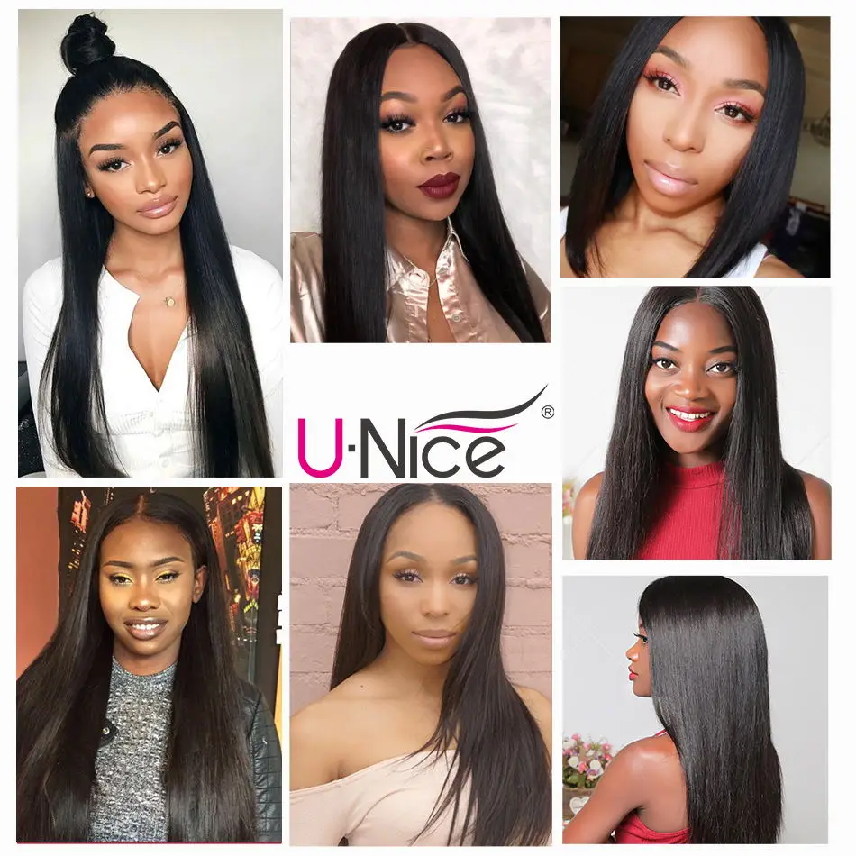 Unice Hair 13x6 Transparent Lace Frontal Closure With Bundles Brazilian Straight Hair Weave 3 pcs With Frontal Remy Hair