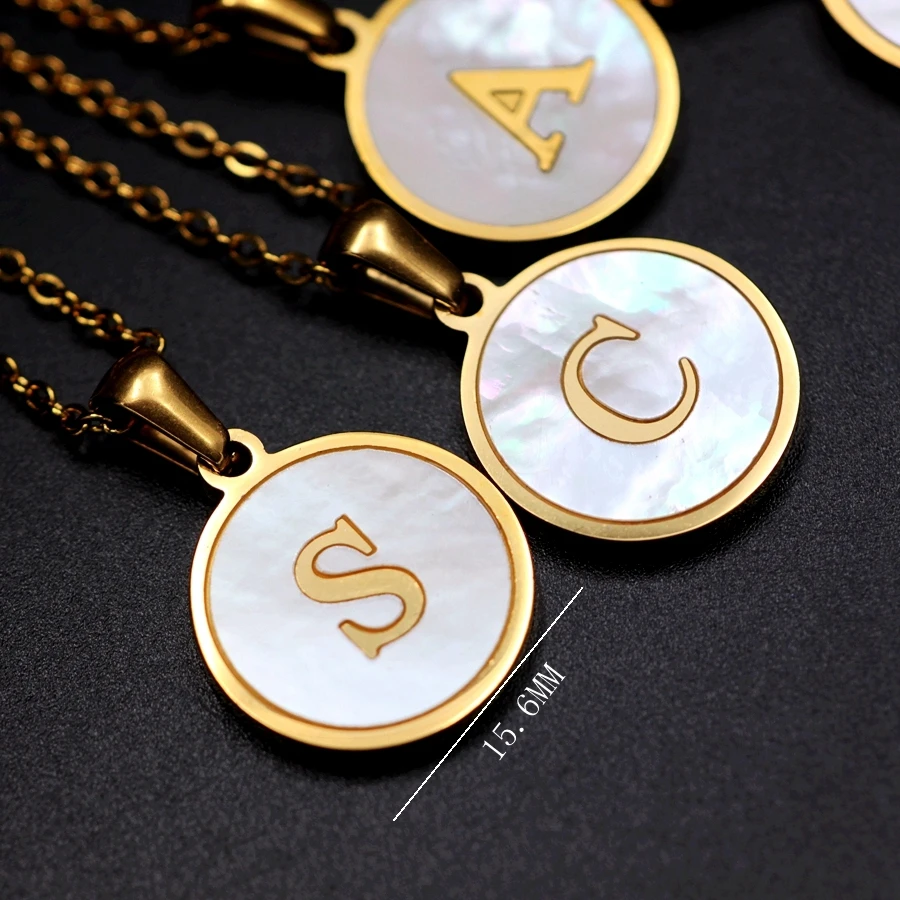 

Name Alphabet Initial Letter Pendants Necklace round Natural White Shell Gold Color A-Z 26 Letters Chain Necklaces Women Jewelry
