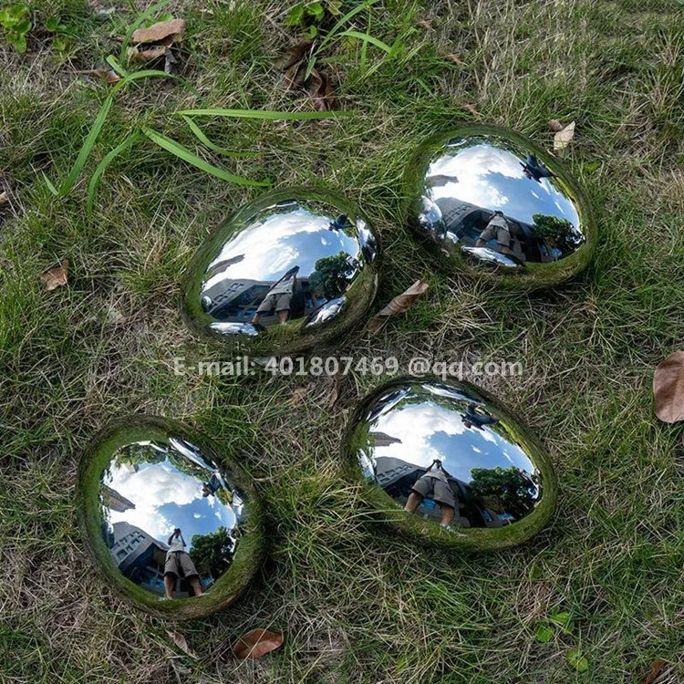 Escultura de huevo ovalada de acero inoxidable, decoraci&oacute;n cuadrada de jard&iacute;n, adornos de metal, escultura de bola de espejo de acero inoxidable-5