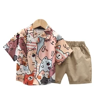 2021 childrens short sleeved suit summer new baby foreign cartoon suit korean boy anime shirt shorts two piece suit tide