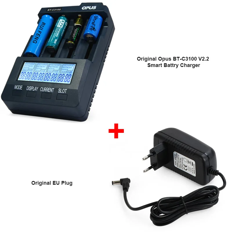 EU Plug Opus BT-C3100 V2.2 умный цифровой Интеллектуальный 4 ЖК-слота Универсальное зарядное устройство для перезаряжаемых аккумуляторов EU/US штекер - Цвет: EU Plug