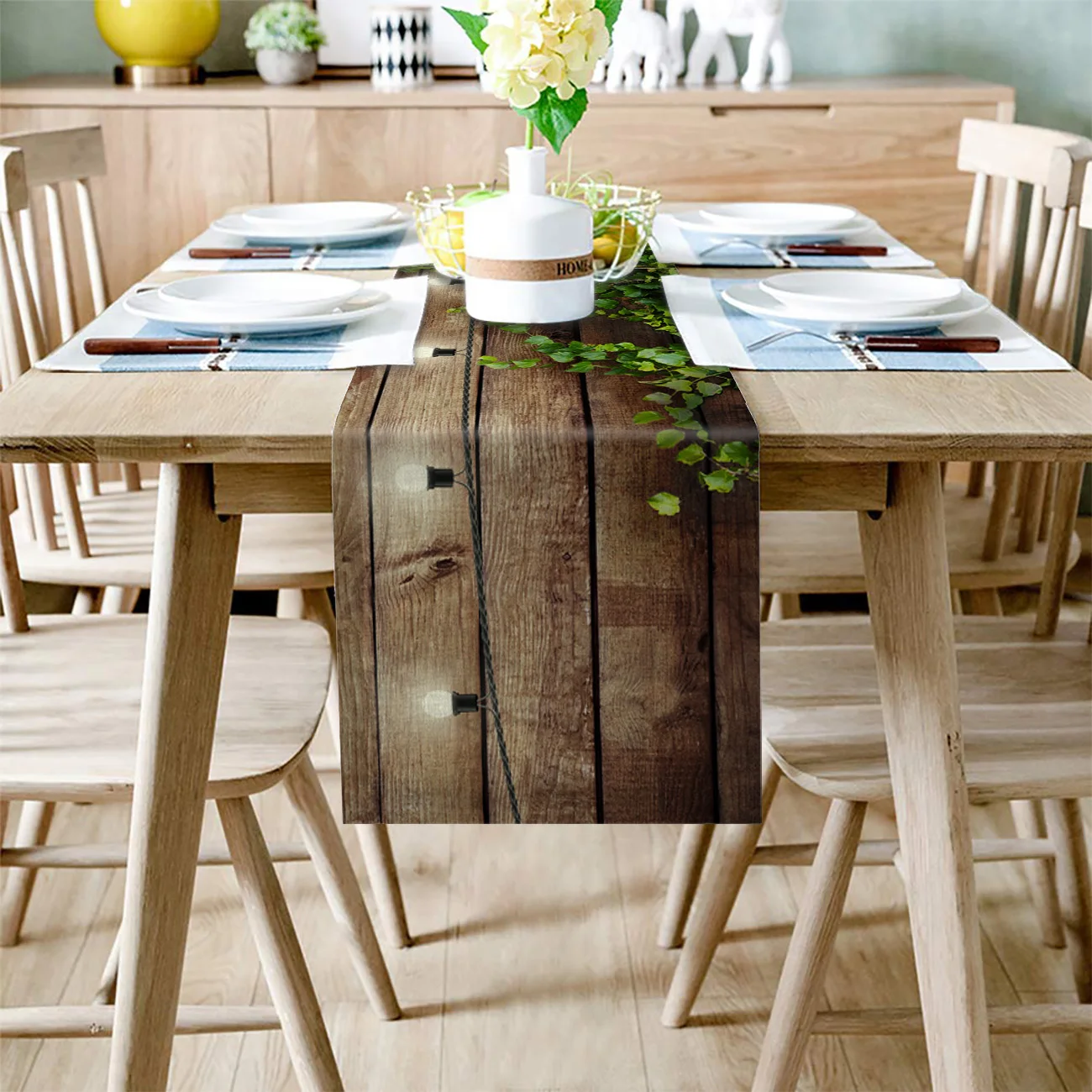 Wood Leaves Rattan Plants Brown Rustic Table Runner Home Dining Room Decor Cloth Wedding Christmas Party Runners | Дом и сад