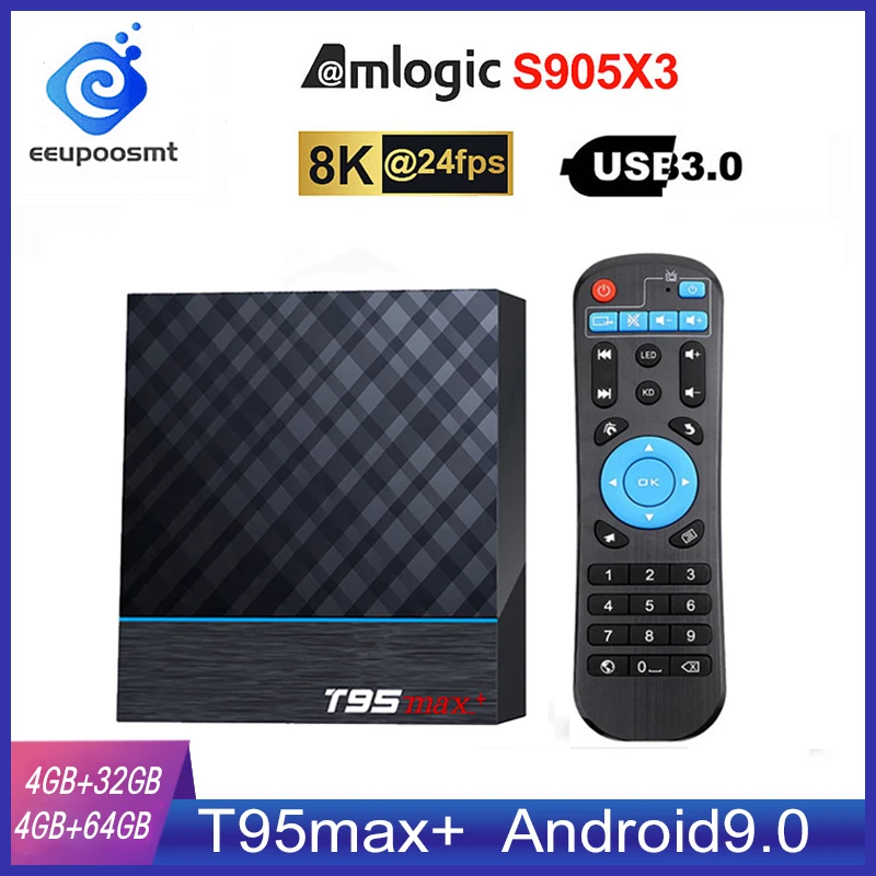 T95 MAX Plus Смарт ТВ коробка S905X3 64 бит Android 9 0 4 Гб Встроенная память Оперативная 2 4G + 5G