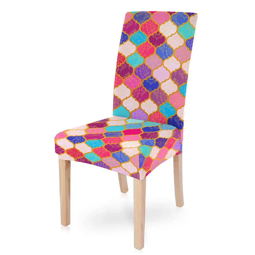 Чехлы на стулья из спандекса с геометрическим принтом эластичные чехлы сиденья