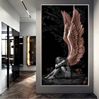 Картина с дьяволом и ангелом, серые персонажи, крылья, череп, холст, современные плакаты и принты, настенные картины для домашнего декора