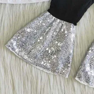 

Baby girls clothes white t-shirt tunic top sequins bell-bottom long pants for kids spring summer outfits