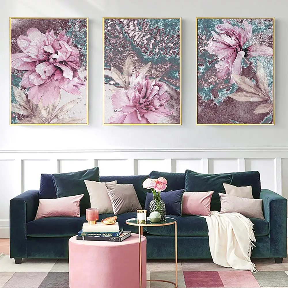 Розовый пион цветок плакаты и принты нордико скандинавский Холст Плакаты