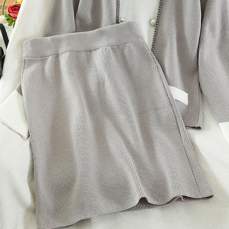 

Tracksuits Women's Autumn Sweater Set Outfit 2 Piece Women Long Sleeve Pearl Button Knitted Pullover + Hight Waist Skirt Sets