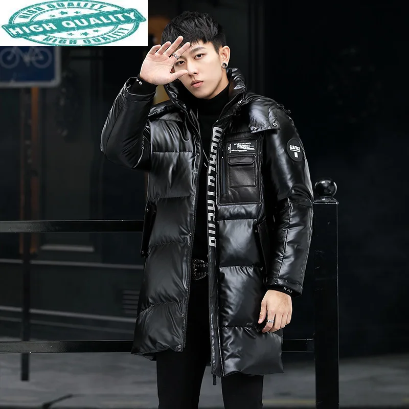 

Jacket Winter Men Genuine Cowhide Leather Down Jackets Men's Hooded Parka Motorcycle Coat Chaquetas Hombre LXR2022