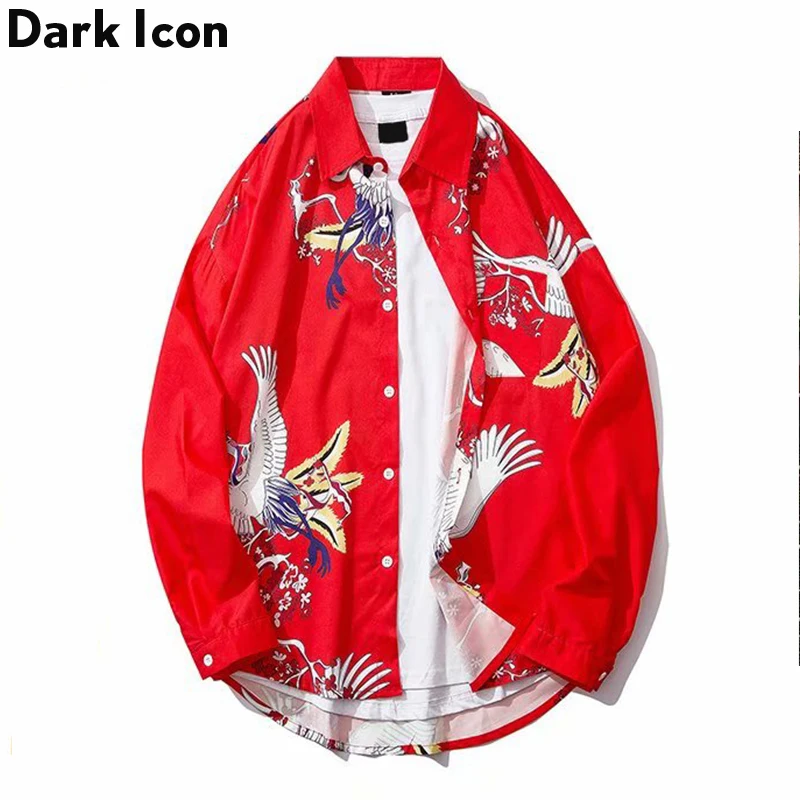 Мужские рубашки с длинными рукавами и принтом темного икона Журавля мужские