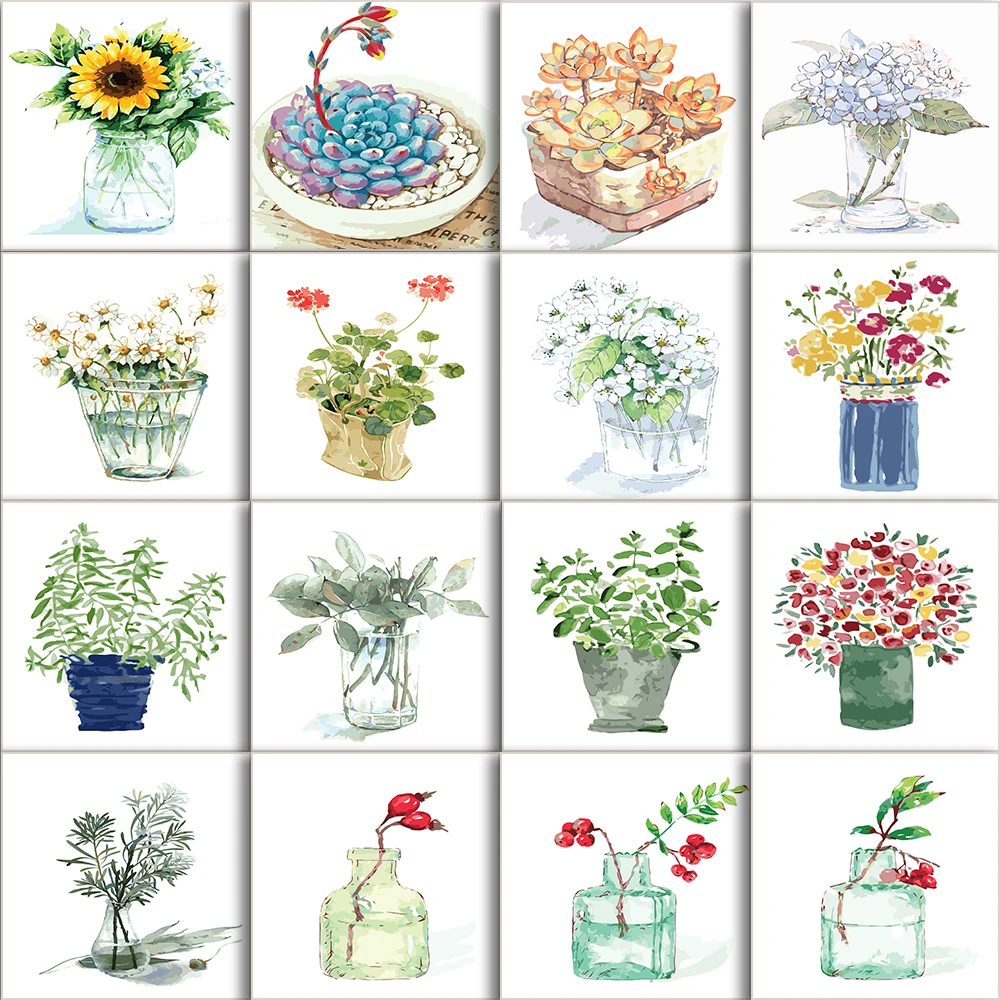 

Зеленые растения в бутылках, DIY Раскрашивание по номерам, маленькие и красивые, простые и чистые для кабинета и гостиной, домашний декор