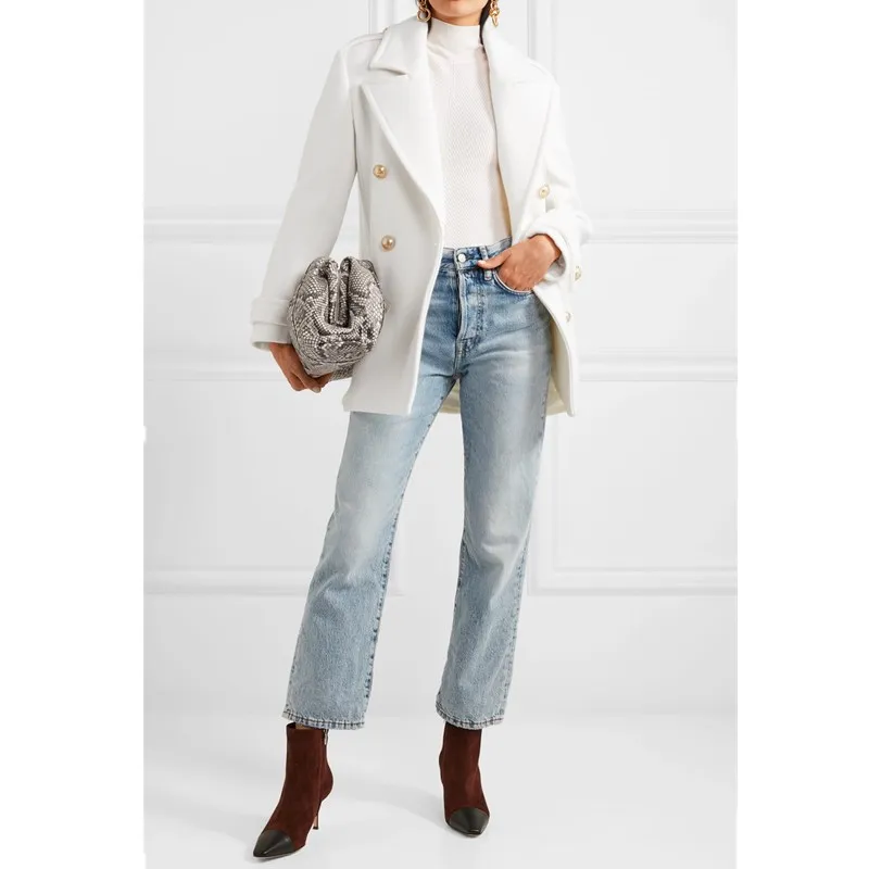 Осень зима 2019 шерстяное пальто новый стиль модное элегантное белое двубортное