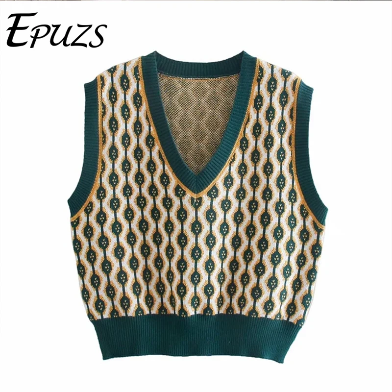 

Женский вязаный свитер в клетку без рукавов, с V-образным вырезом