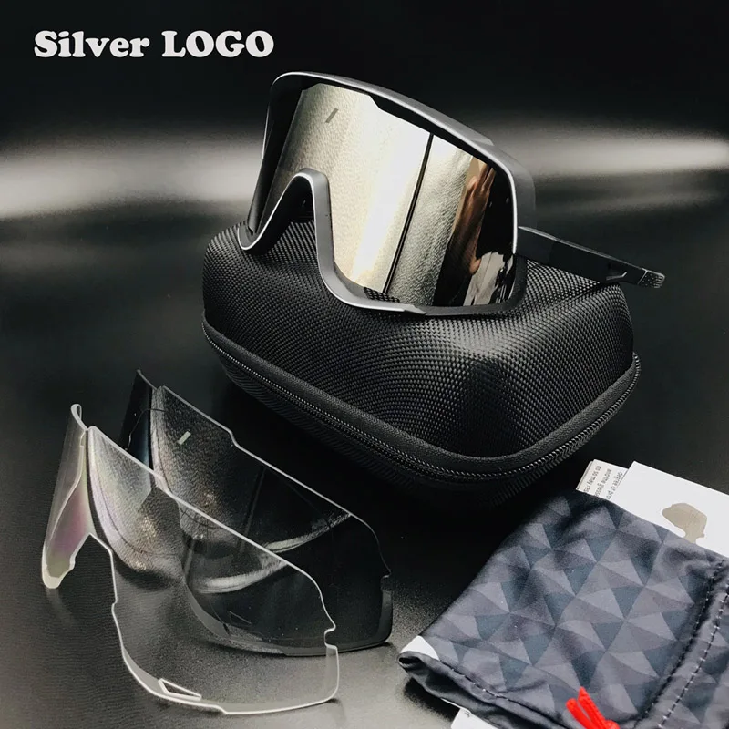 3 Lens Not Polarized Уличные спортивные очки с 3 линзами для езды на велосипеде, Mtb, гоночные очки для шоссейного велосипеда, мужские и женские солнцезащитные очки UV400 для езды на велосипеде, очки для бега - Цвет: 3 Lens Not Polarized