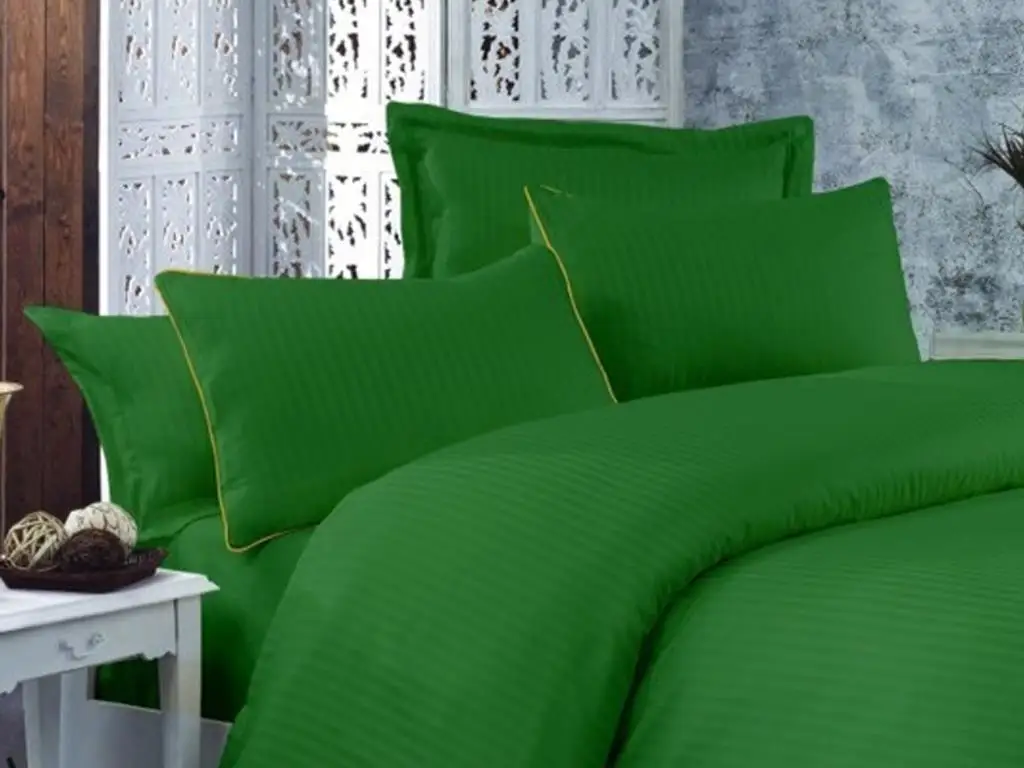 

Striped Cotton Satin Duvet cover set Green