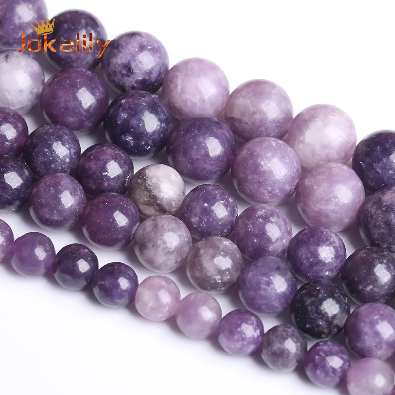 Natural Purple Lepidolite Quartz Beads Round Loose Spacer Stone Quartz Beads for Jewelry Making Needlework DIY Bracelets