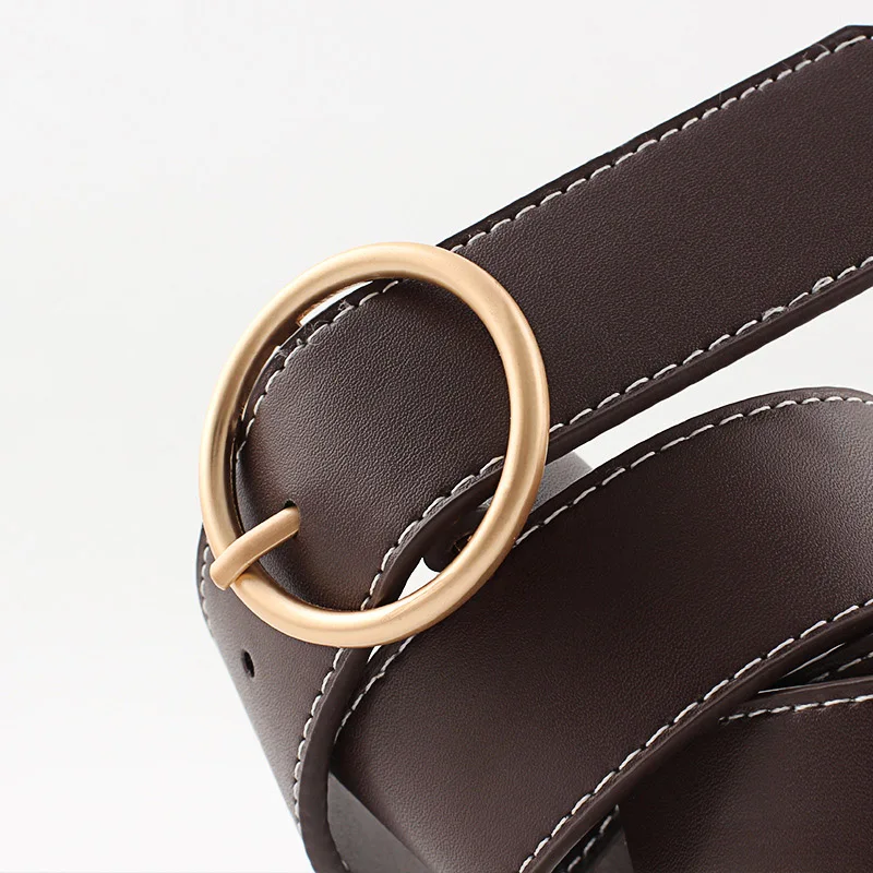 Ремень женский из искусственной кожи с круглой пряжкой золотого и серебряного