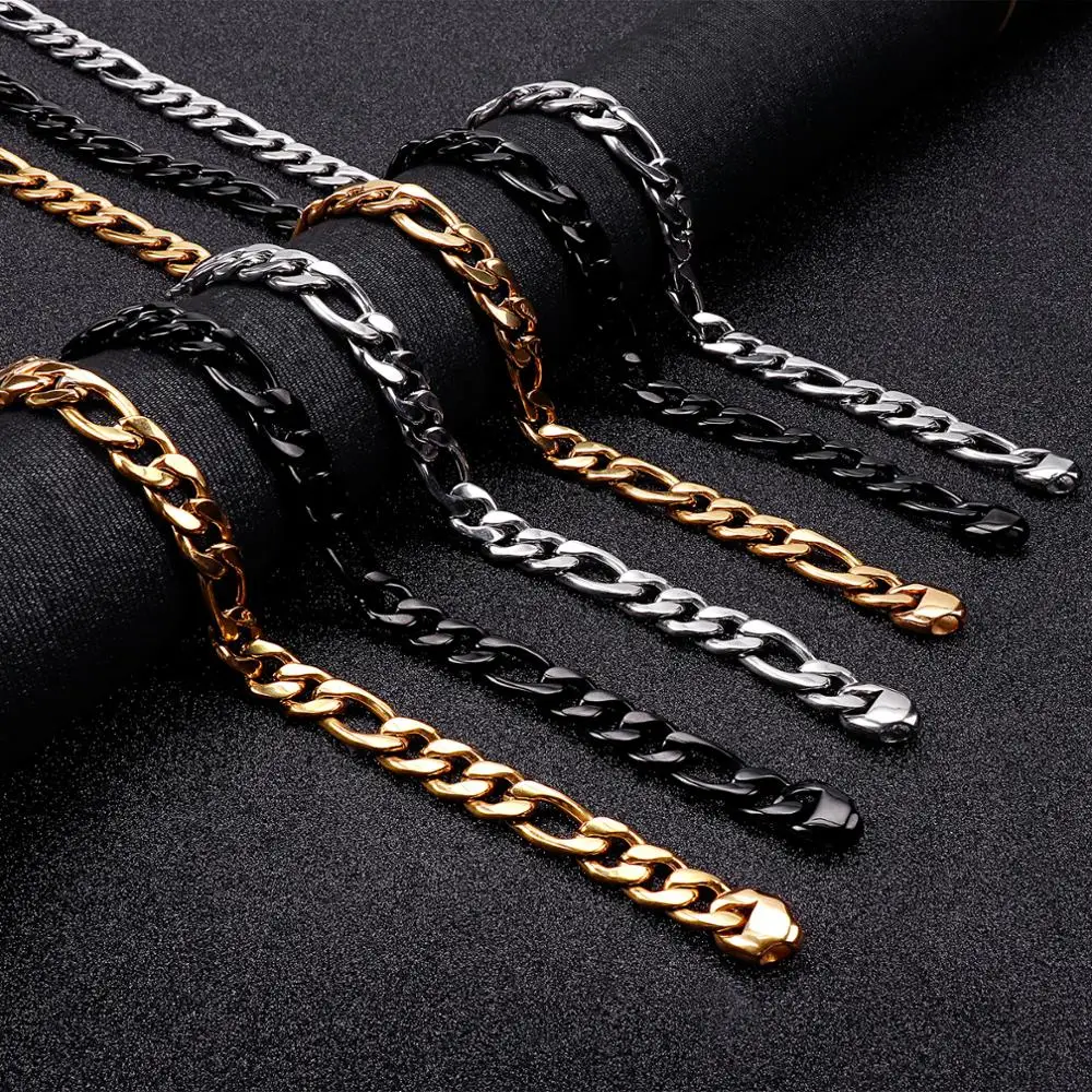 

12mm Big Figaro Link Chains Men Women Stainless Steel /Gold/Black Choker Long Necklace Bracelet Jewelry For Neck