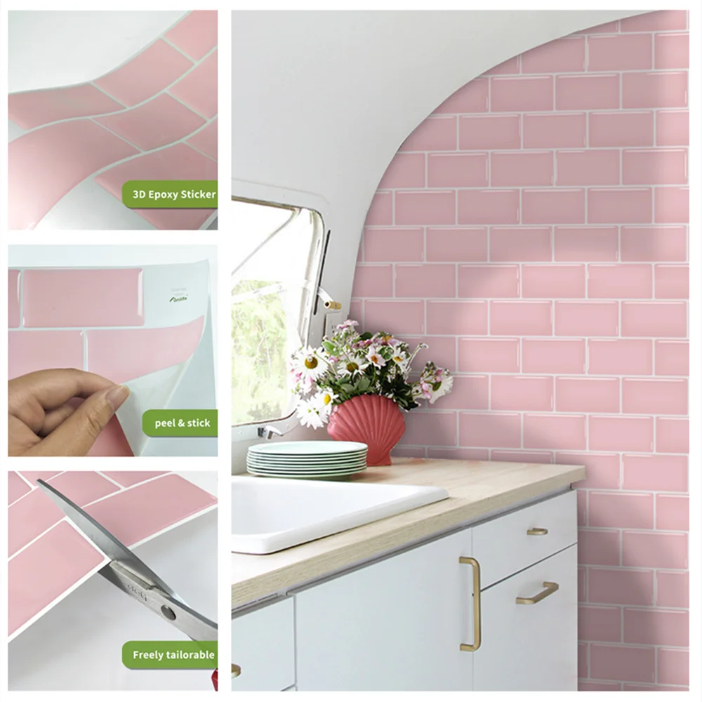 

New Simulation 3D Girl Pink Washbasin Waterproof Tile Sticker Waterproof Adhesive Kitchen Wall Stickers For Bathroom Home Poster