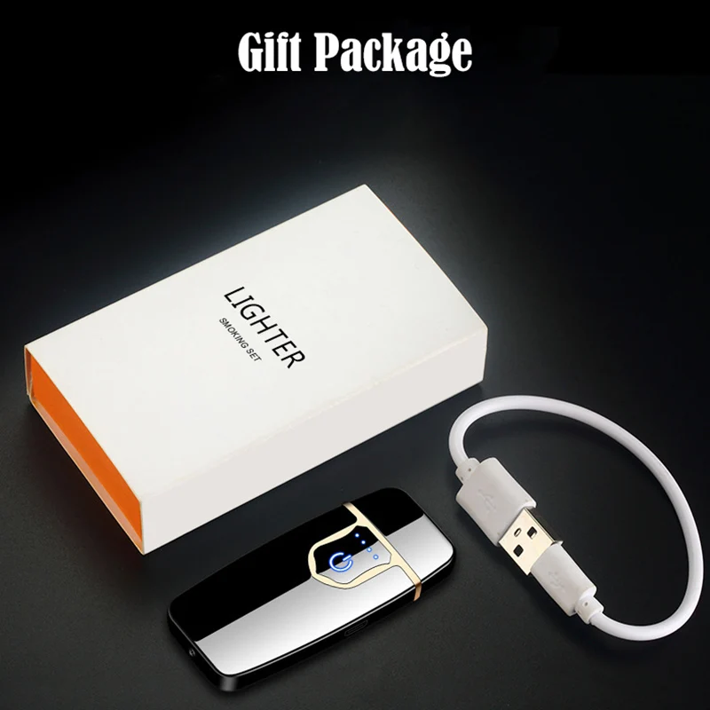 USB Rechargeable Flameless Windproof Lighter Fingerprint Sensor Double Side Cigarette Ignition | Дом и сад