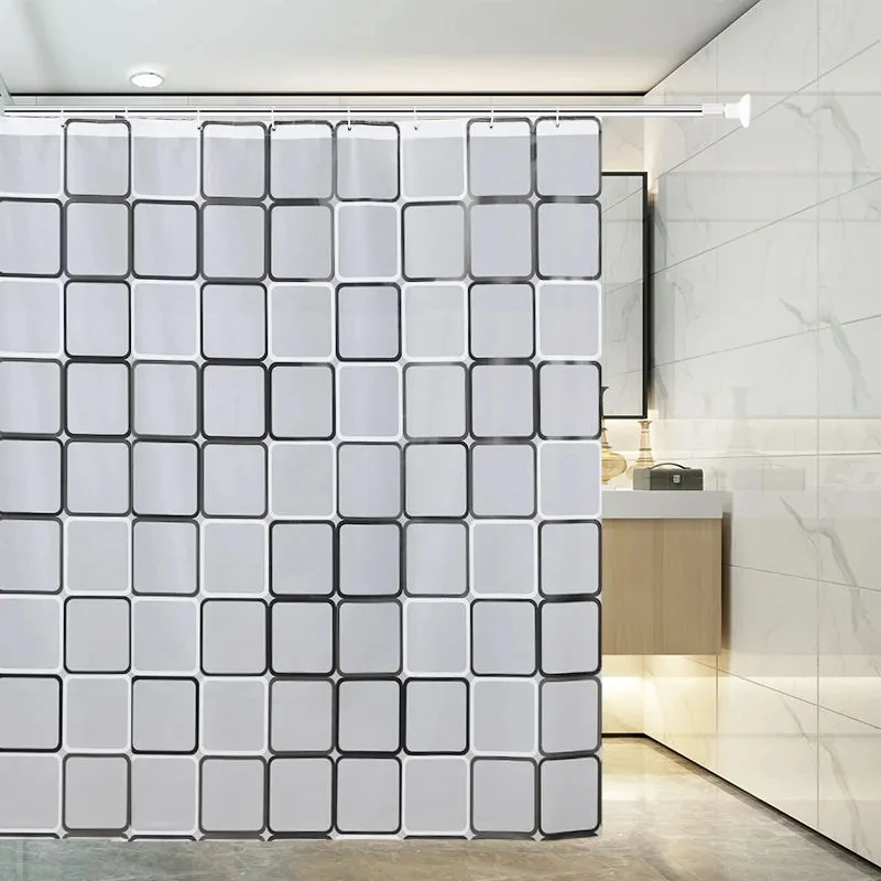 

Square Lattice Bath Shower Curtain Black White Large Square Bath Curtain Waterproof Polyester Fabric Bathroom Curtain With Hooks