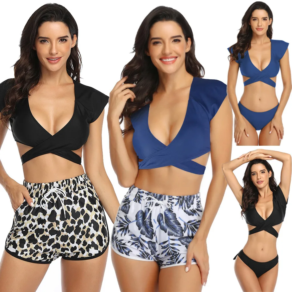 Женское нижнее белье костюм с подкладкой монокини пуш-ап комплект принтом