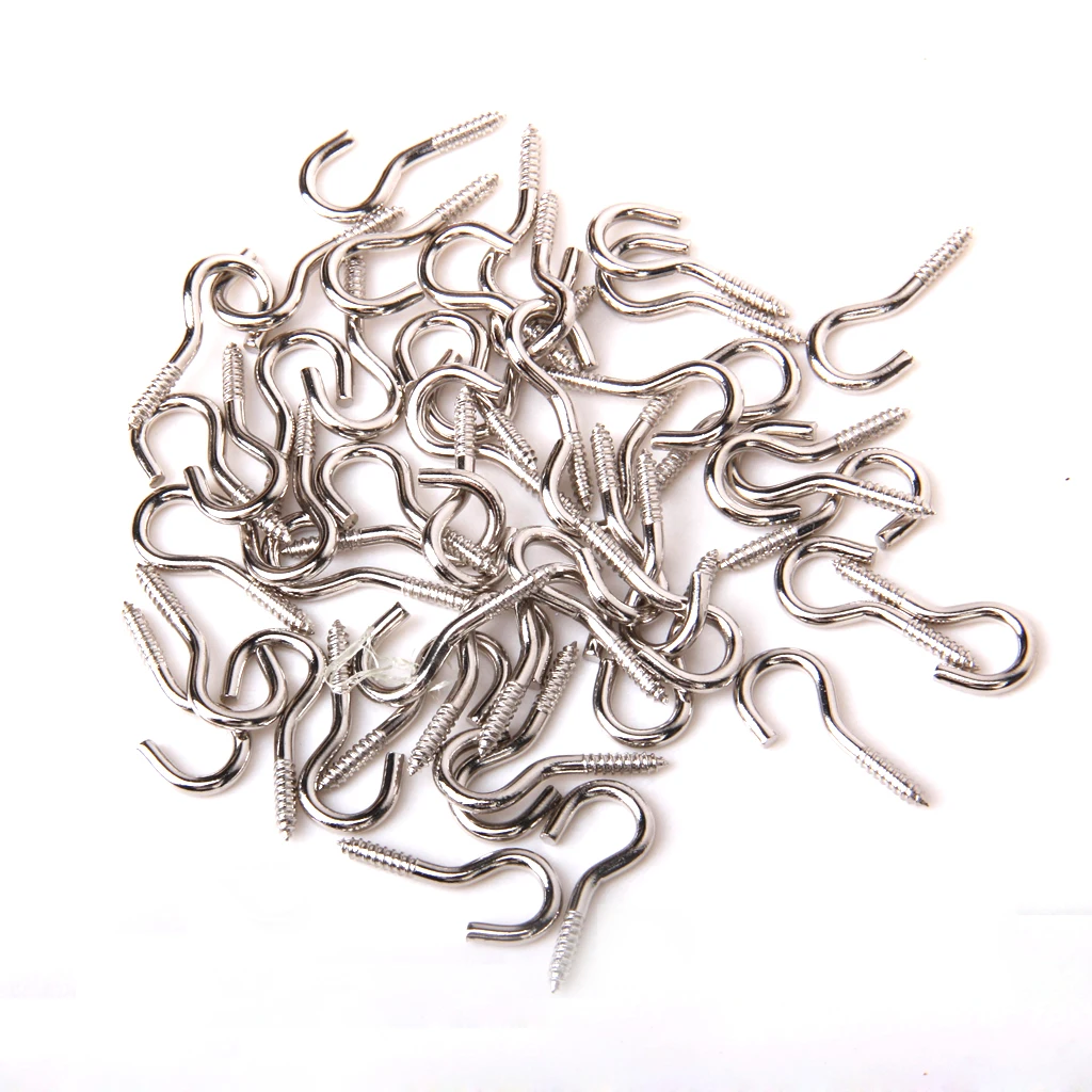 

50pcs 6mm Screw Hook Eye Silver Curtain Net Wire Hook Spiral Metal Cup