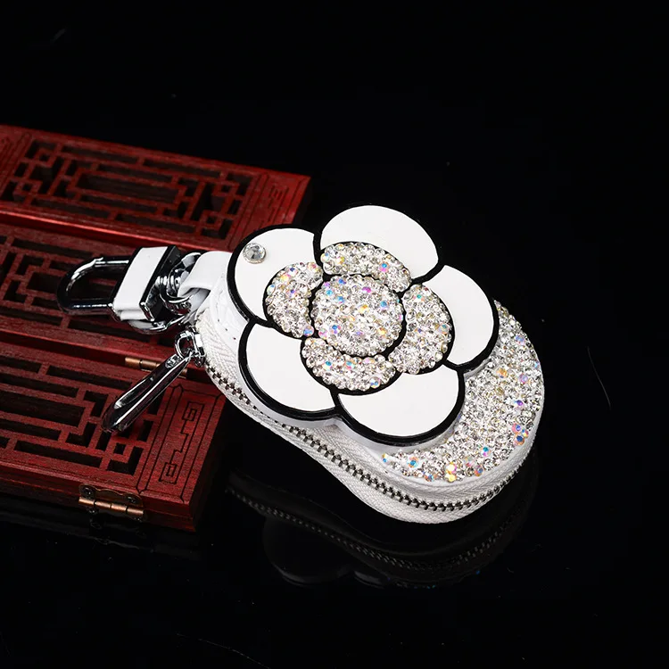 

Sparkling Car Key Case with Small Mirror Rhinestones Key Fob Cover for Car Accessories for Girls Key Holder Keys Storage Bags