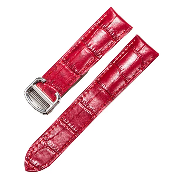 Натуральная кожа ремешок для часов 20/22/23/24/25 мм подходит для Cartier Tank Solo W6700255 ремешок для часов для Для мужчин/Для женщин - Цвет ремешка: red with silver