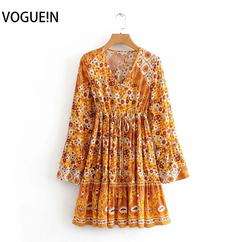 VOGUEIN Новое Женское летнее пляжное Boho Morning Glory Цветочное платье с v образным вырезом