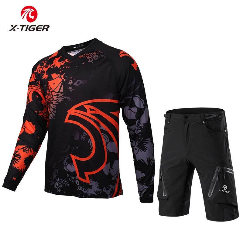 

X-Tiger Spring Breathable MTB Bike Cycling Jersey Sets Long Sleeve Quick-Dry Motocross DH Shirt Autumn Downhill Jerseys Set