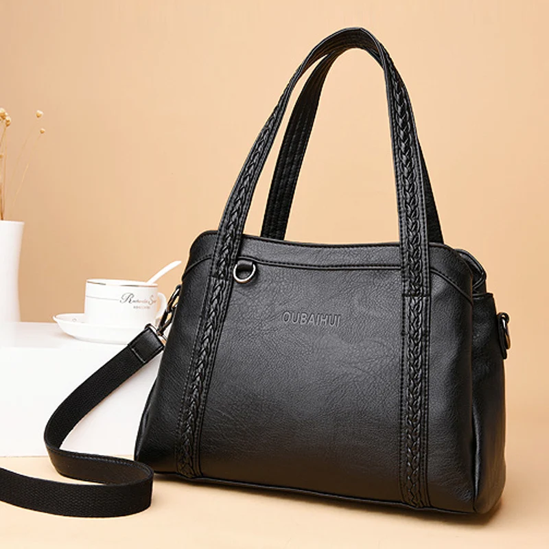 

Luxury Women Casual Tote High Quality Genuine Leather Handbag Female Three Layers Bag Large Capacity Soft Leather Shoulder Bag