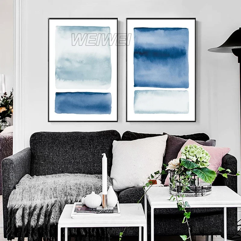 

Abstract Canvas Painting Blue and White Poster Wall Art Home Decoration Hd Print Pictures for Bedroom and Living Room