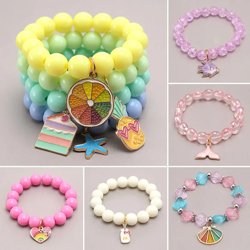 

Child Kids Beads Bracelets Cute Popcorn Pendant Acrylic Bangles For Girls Birthday Party Children'S Day Gift Jewelry Accessories