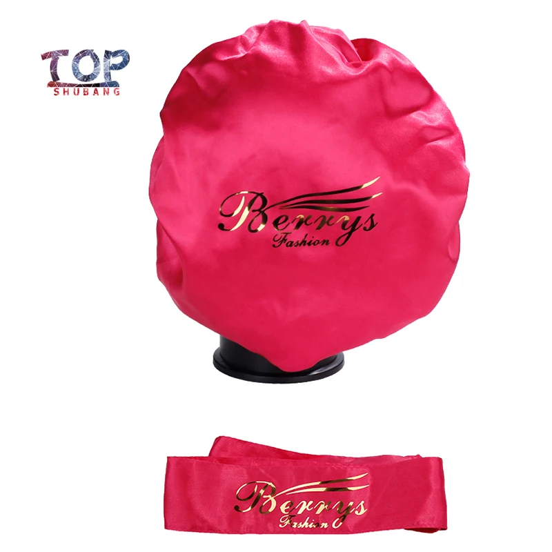 

Customized Logo Sleep bonnets 2 Layer Polyester Satin Women Bonnet/Headband Caring Extention Wig