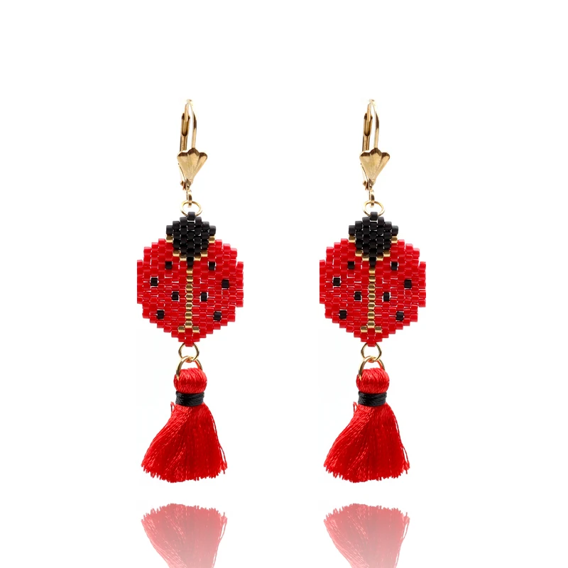 FAIRYWOO ручной работы божья коровка мультфильм Красная кисточки серьги удачи