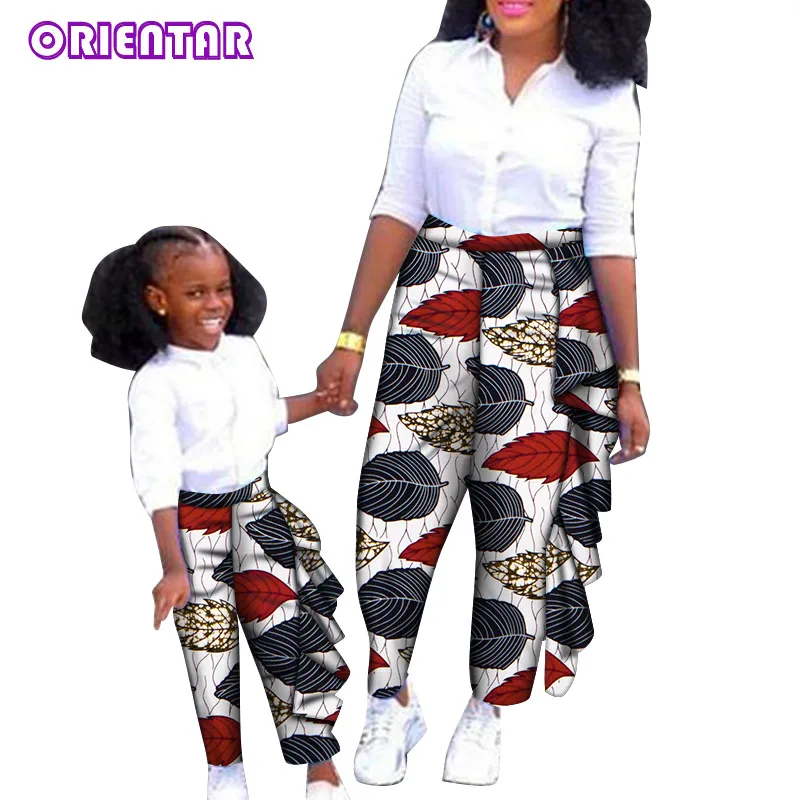 Summer African Clothes for Women Girl African Wax Print Long Pants African Bazin Riche Mum Daughter Family Matching WYQ536