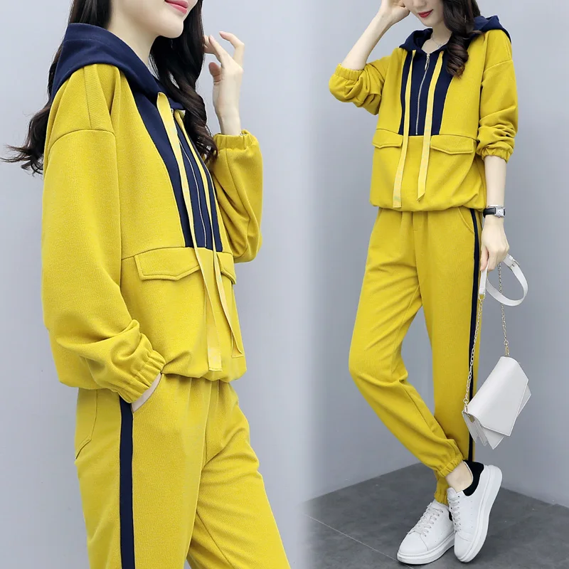 Большой размер Женский комплект из 2 предметов топ и штаны повседневный спортивный костюм для женщин