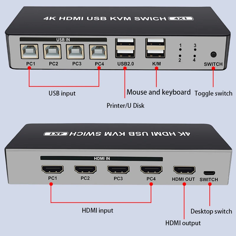 4 Порты и разъёмы HDMI Kvm переключатель Поддержка Max 4K 30 Гц Вход с USB2.0 концентратор в 1