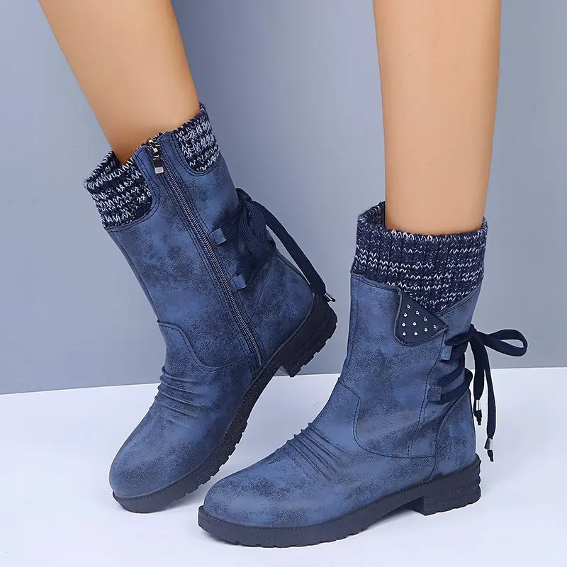 

Winter Women's Mid-tube Boots 2022 Fashion Suede Snow Boots Retro Wear Warm Boots Women's Shoes Low-heel Boots Large Size Boots