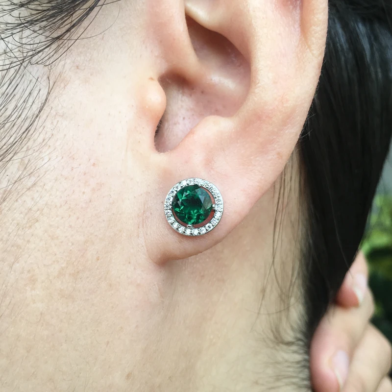 Женские классические серьги CSJ с изумрудами круглые из серебра 925 пробы огранкой 5