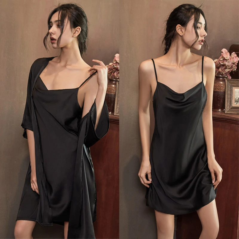 Халат из искусственного шелка атласное женское белье комплект двух предметов