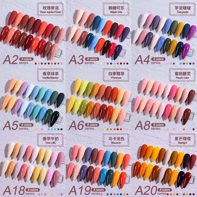 

QSTY Gel Nail Polish Set 9PCS/KIT Glitter Gel Varnishes Kit For Manicure Semi-Permanent Hybrid Lacquer Base And Top Nail Art