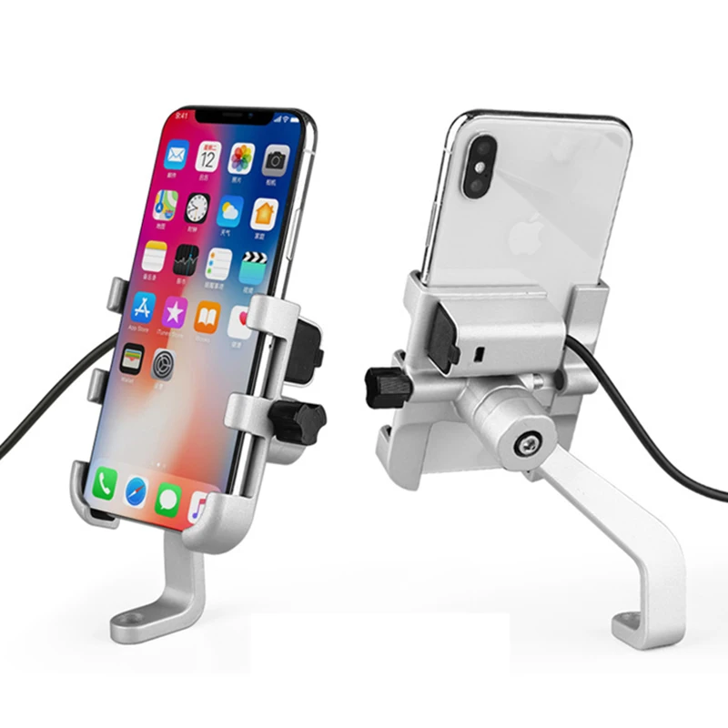 aluminum motorcycle bike phone holder stand with usb charger moto bicycle handlebar mirro cell phone gps bracket support mount free global shipping