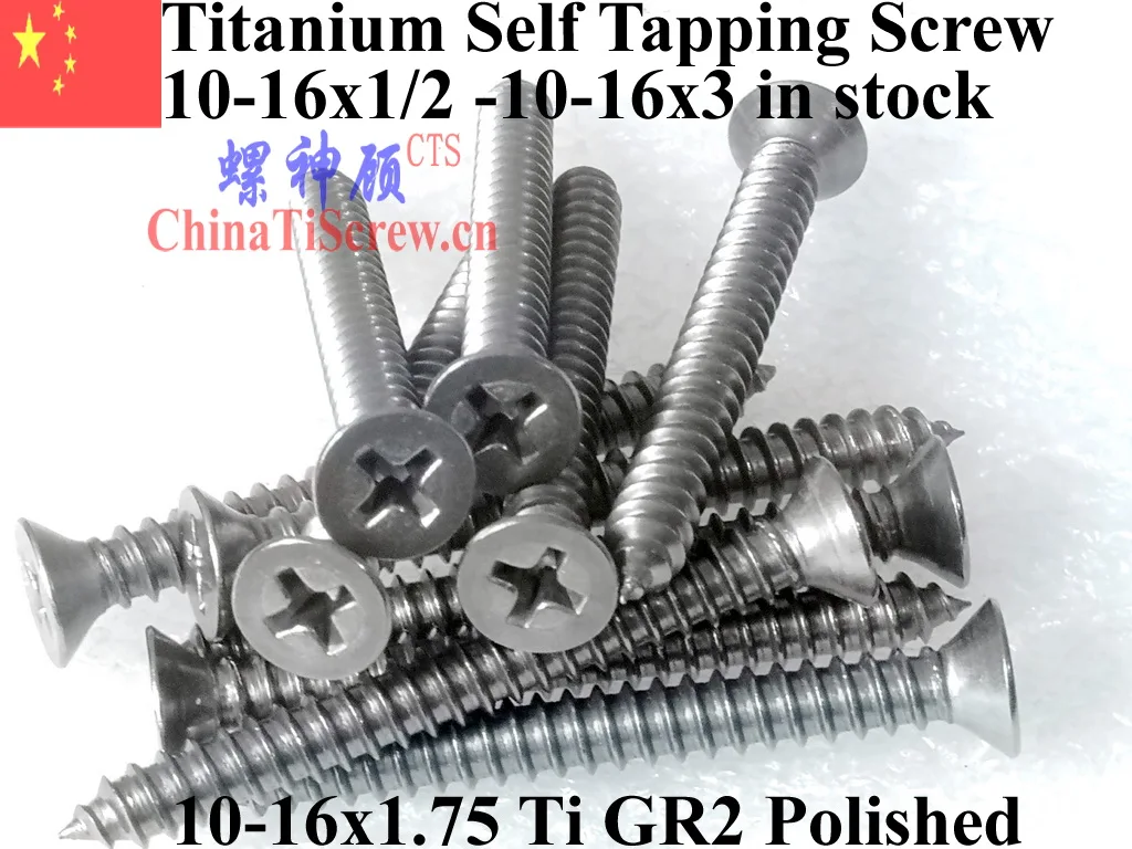 Flat Head 10-16 Self Tapping Titanium screw10-16x1.75 10-16x2 10-16x3 PHIL Driver Ti GR2